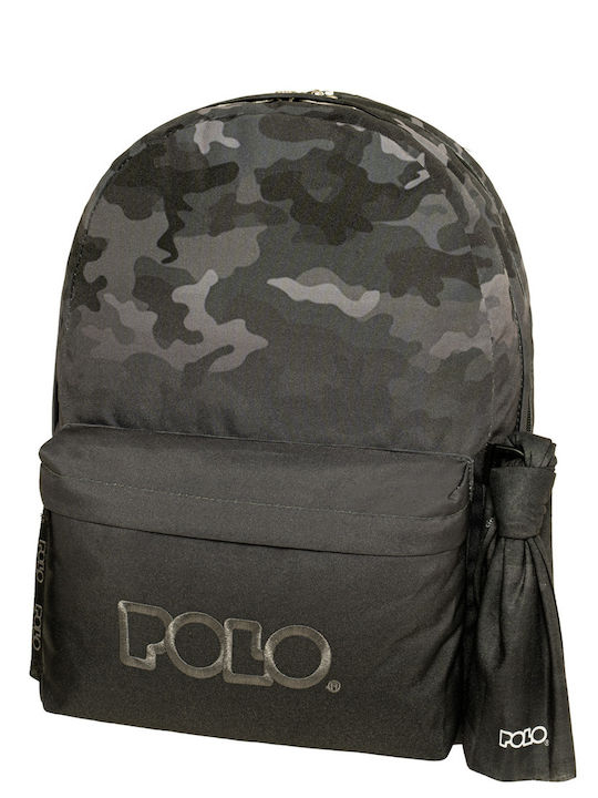 Polo Double Scarf School Backpack Junior High-High School With Water Bottle Holder Black 27 Litre 30 x 24 x 42cm 2026