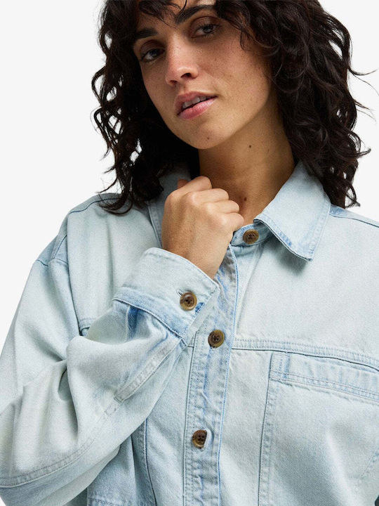 Long Sleeve Women's Denim Shirt Blue Mist