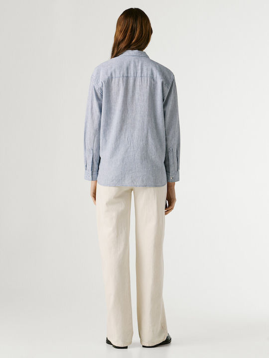Langärmeliges Damen-Jeans-Hemd Blau Gestreift
