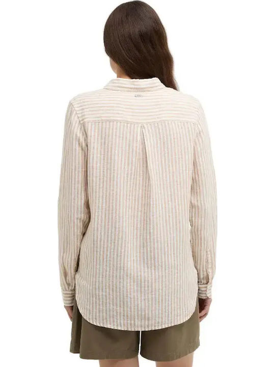 Barbour Long Sleeve Women's Linen Shirt Hessian Stripe Striped Barbour Long Sleeve Women's Linen Shirt Hessian Stripe Striped