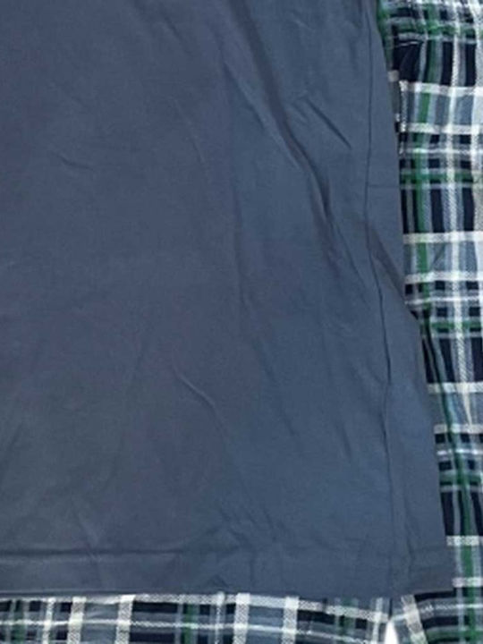 Ogham Summer Checked Men's Pyjama Shirt Sky Blue
