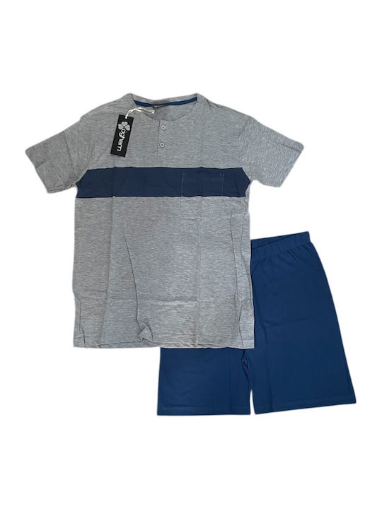 Ogham Sommer Herrenpyjama Bluse Grau Meliert