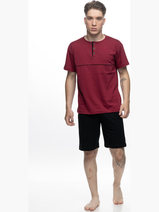 Galaxy Summer Men's Cotton Pyjama Burgundy/Black
