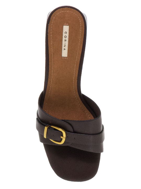 Mules με Χαμηλό Τακούνι Dark Brown