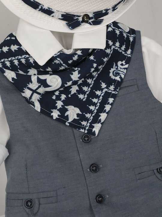 Bambolino Baptism Suit with Vest for Boy Linen Blue