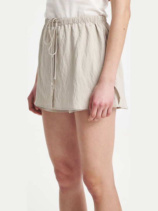 Leinen Hohe Taille Mini Rock Beige