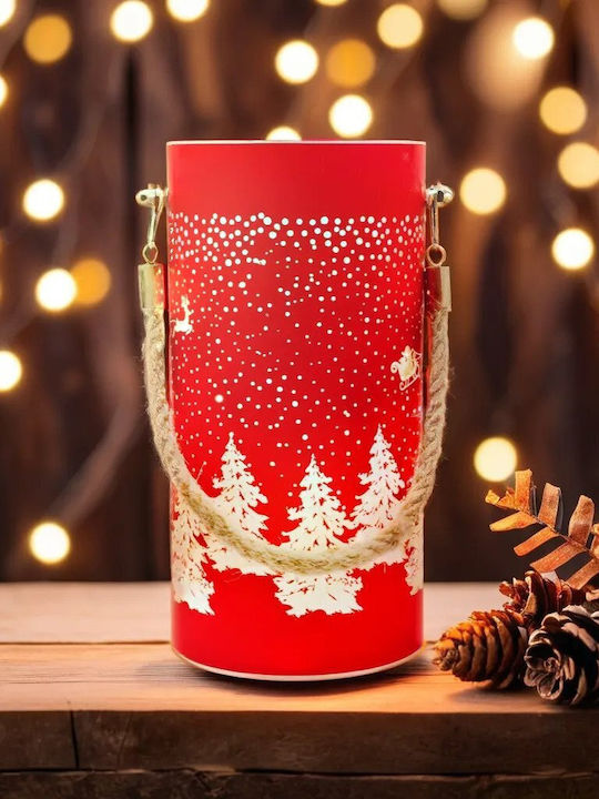 Forever Crăciun Sticlos Lampion Roșu Baterie 20x10cm.