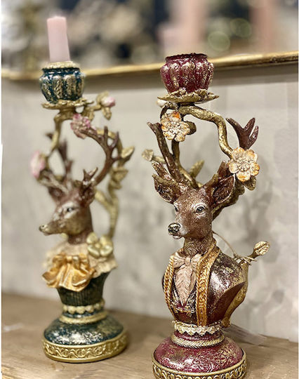 Zaros Christmas Burgundy Candlestick 30.5x13cm