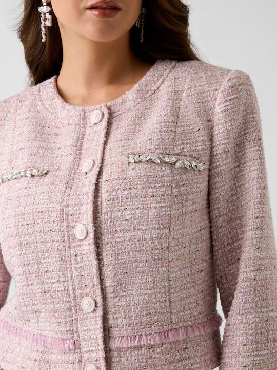 Guess Long Women's Tweed Blazer Pink