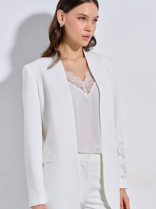 Matis Fashion Μακρύ Γυναικείο Σακάκι Off White