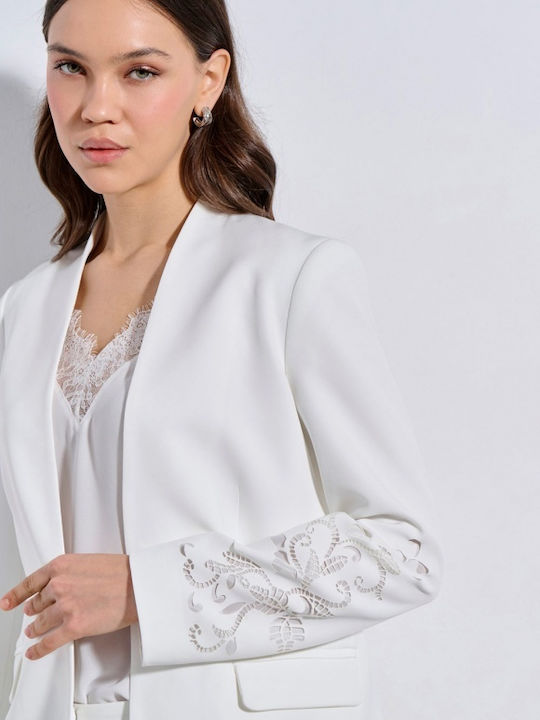 Matis Fashion Μακρύ Γυναικείο Σακάκι Off White