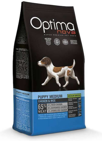 Optimanova Puppy Medium 12kg Dry Food Grain-Free for Medium Breed Puppies with Chicken and Rice
