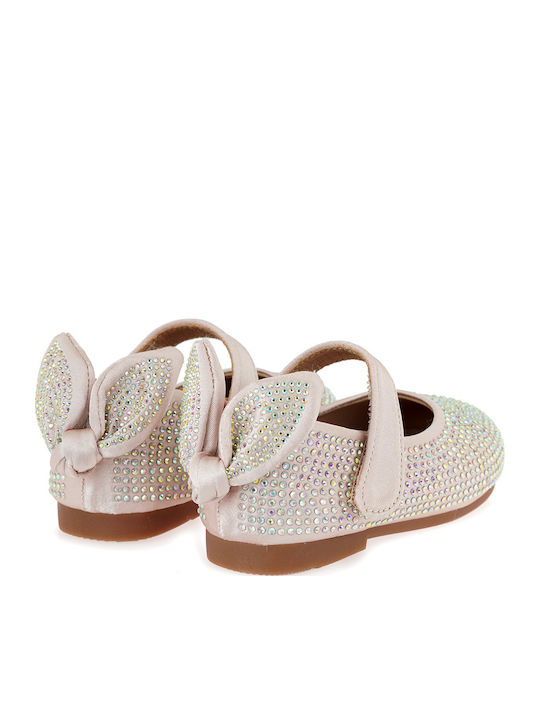 Kids Ballerinas with Hoop & Loop Closure Fabric Ecru