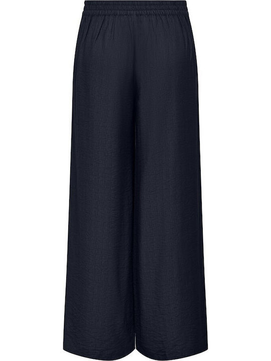 Women's High Rise Pantaloons with Rubber Band in Palazzo Fit Blue