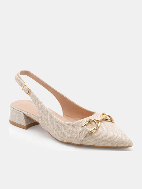 Pointed Toe Heels With Low Heel Beige