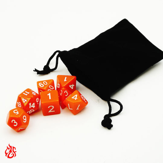 Set of Matte Orange Dice Pouch Set of Acrylic Dice RPG Dungeons & Dragons Pathfinder Wargames