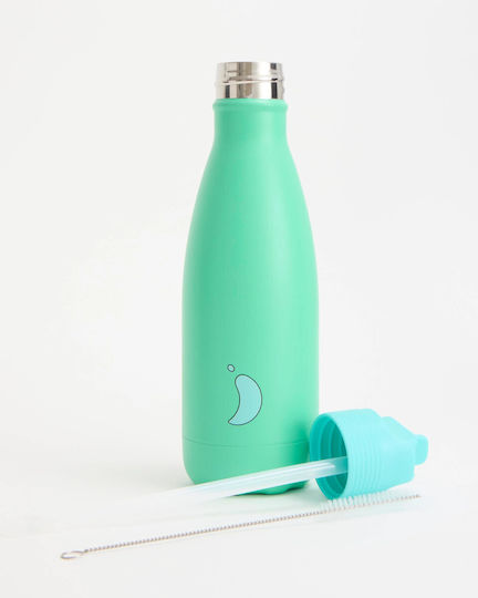 Kids Water Bottle Stainless Steel with Straw Green 350ml