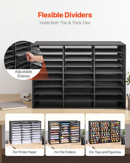 Vevor Mail Organizer 27 Slots Metallic Office Sorter Removable Wire Mesh Wooden Surface Black