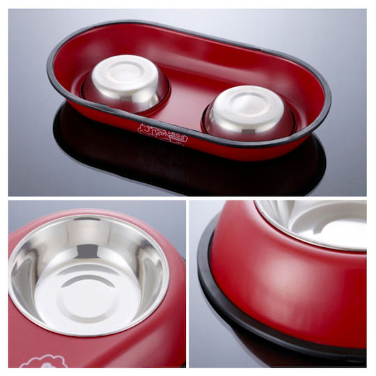 Edelstahl Schalen Futter für Hund & Katze 2x in Rot Farbe