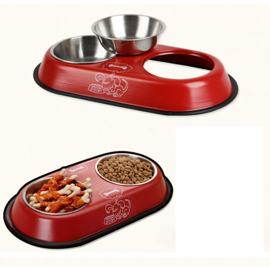Edelstahl Schalen Futter & Wasser für Hund & Katze 2x in Rot Farbe