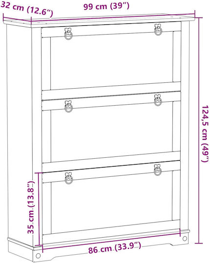 Παπουτσοθήκη από Μασίφ Ξύλο 99x32x122cm