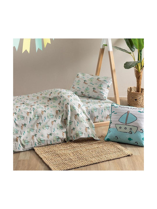 Palamaiki Set Single Sheets with Elastic Band Cotton Mk779 Green 110x200cm 3 Pieces