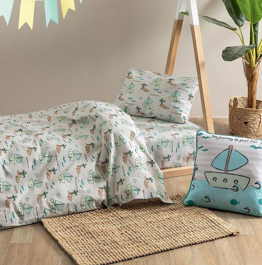 Palamaiki Set Single Sheets with Elastic Band Cotton Mk779 Green 110x200cm 3 Pieces