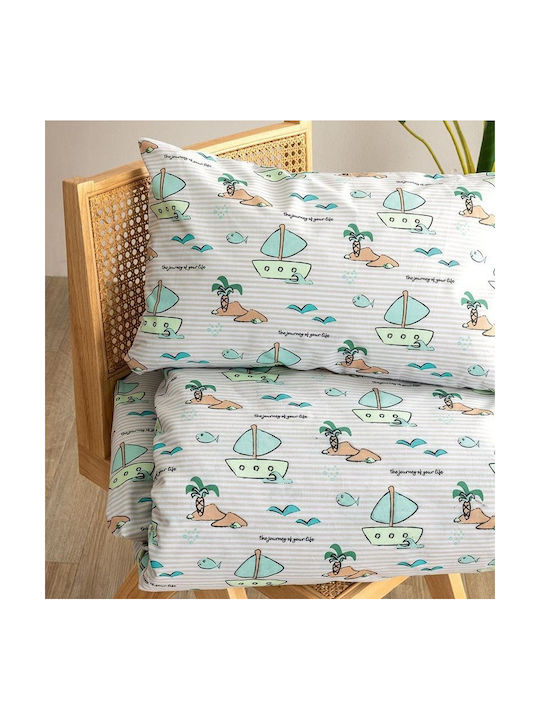 Palamaiki Set Single Sheets with Elastic Band Cotton Mk779 Green 110x200cm 3 Pieces