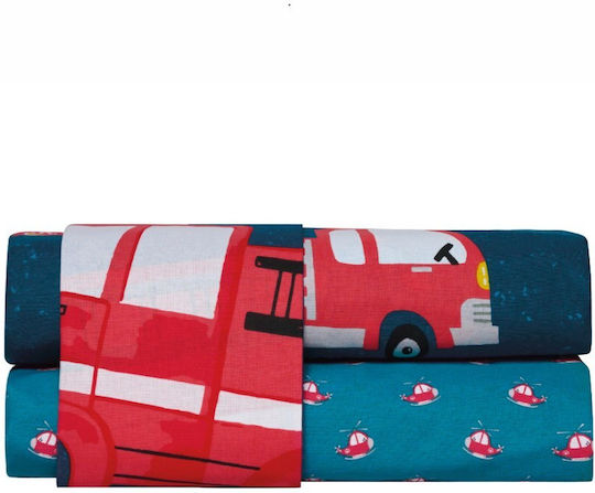 Kentia Σετ Σεντόνια Ημίδιπλα Βαμβακερά Blue-petrol-red 190x270cm 3τμχ