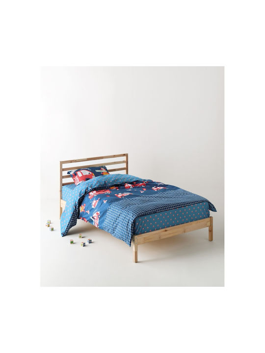 Kentia Kinderbettlaken Semi-Doppel Baumwolle Blau-Petrol-Rot 190x270cm 3 Stück