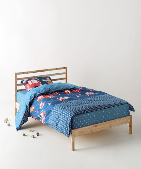 Kentia Σετ Σεντόνια Ημίδιπλα Βαμβακερά Blue-petrol-red 190x270cm 3τμχ