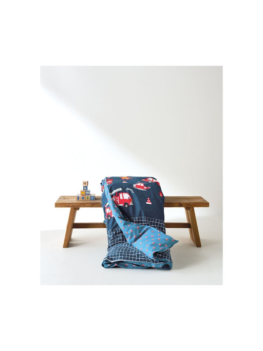 Kentia Σετ Σεντόνια Ημίδιπλα Βαμβακερά Blue-petrol-red 190x270cm 3τμχ