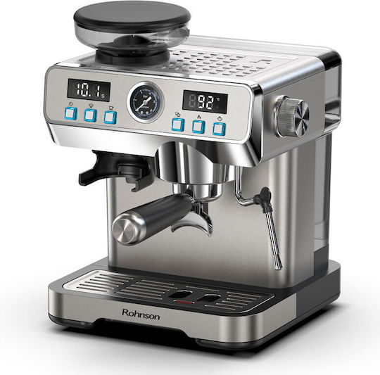 Rohnson Automatische Espressomaschine 1350W Druck 20bar mit Mahlwerk Silber R-98150