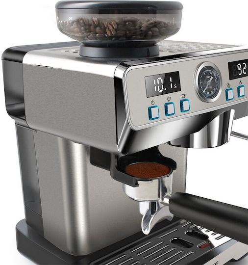 Rohnson Automatische Espressomaschine 1350W Druck 20bar mit Mahlwerk Silber R-98150
