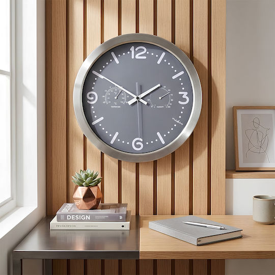 Nedis Silent Ceas de Perete Metalic Gri Ø30cm