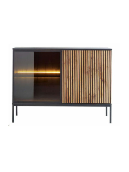 Sideboard Mystery Wooden with Mirror Natural Dark Black 104x39x83cm
