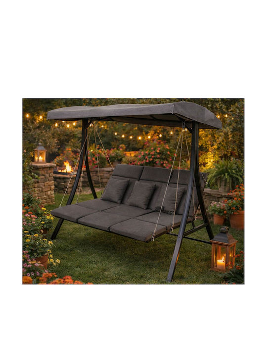 Lesli Garten & Veranda Schaukel mit Basis und Kissen 3 Sitze Aluminium Gray Belastbarkeit bis 250kg L200xB114.5xH168cm