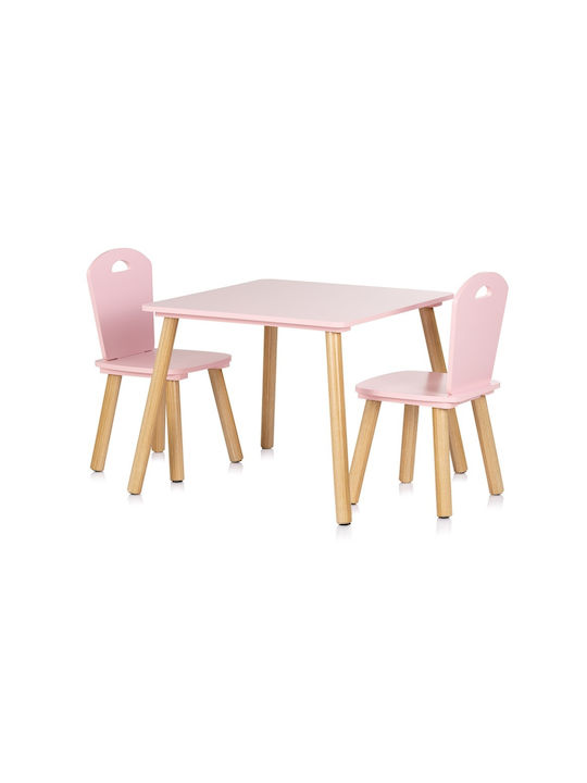 Kids Table Set with Pink Wooden Chairs Chipolino