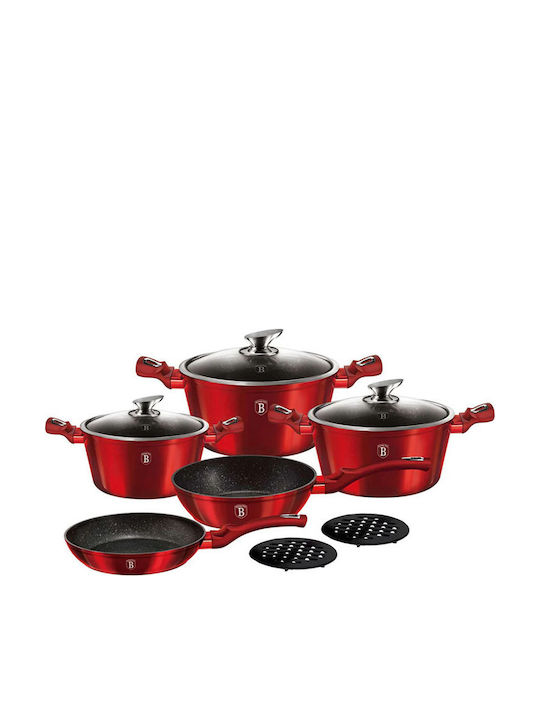 Berlinger Haus Metallic Line Cookware Set of Aluminum with Stone Coating Burgundy Collection 10pcs