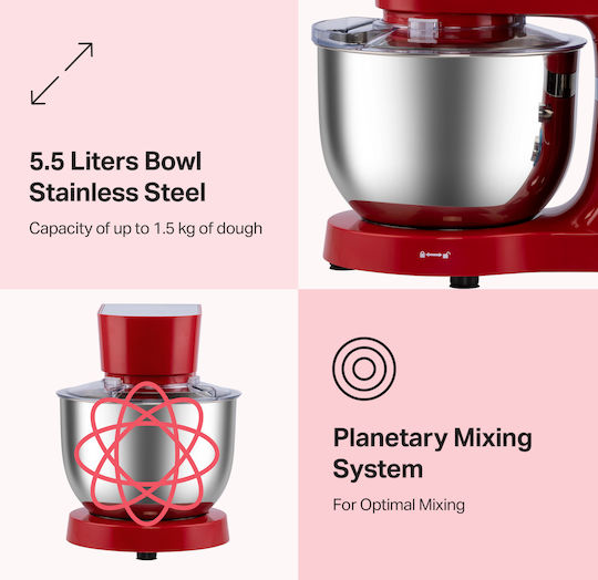 Starcrest Stand Mixer 1500W with Stainless Mixing Bowl 5.5lt