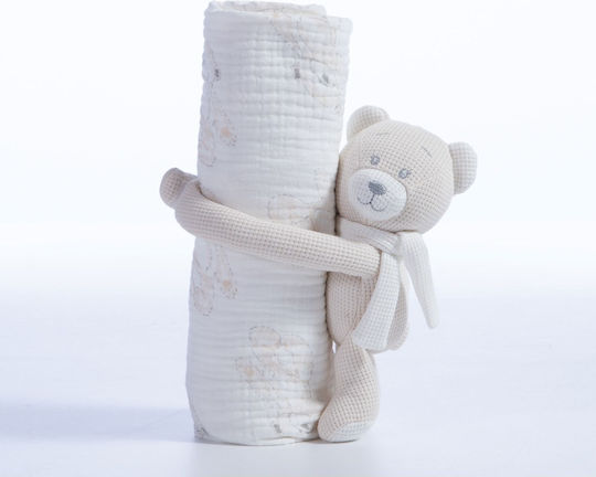 Nef-Nef Homeware Pătură De Înfășat Și Leagăn Teddy Pique Albastră Deschis Cu Animăluț 75x100cm