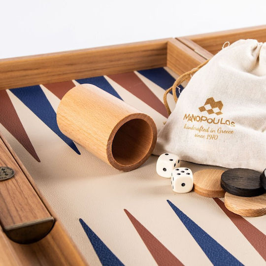Manopoulos Lederimitat Backgammon Holzart Tasche mit Spielfiguren 48x48cm