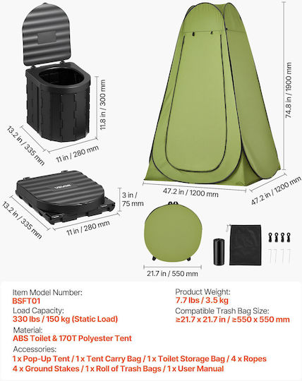 Vevor Camping Tent Pop Up Toilet
