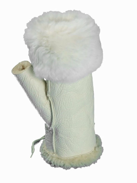 White Women's Leather Gloves with Fur