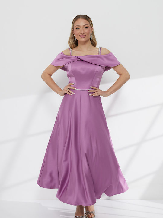 Summer Maxi Dress for Wedding / Christening Off-Shoulder Lilac