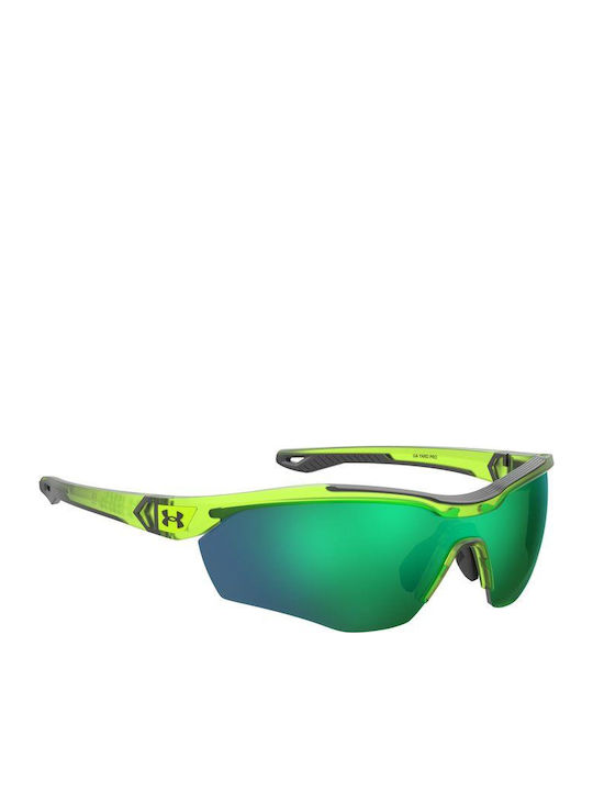 Under Armour Unisex Sunglasses with Green Horn-Rimmed Frame and Green Mirror Lens