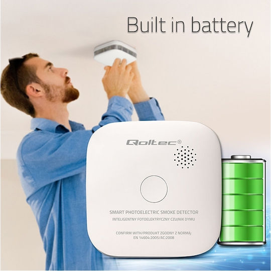 Qoltec Zertifizierter Drahtloser Rauchmelder Mit 10-Jähriger Batterielebensdauer 85db Alarm LED