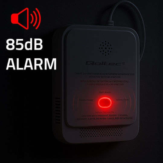Natural Gas Carbon Monoxide Leak Sensor 2 In 1 Certified Qoltec Tuya Wi-fi 85db Alarm Led