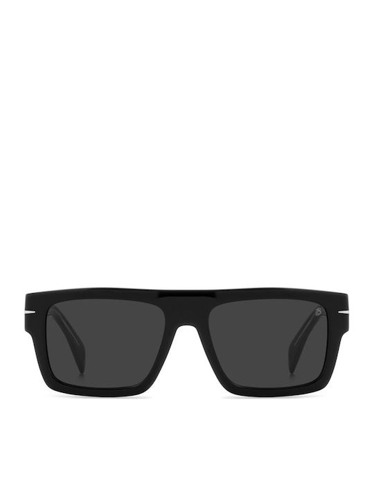 David Beckham Unisex Sunglasses with Black Horn-Rimmed Frame and Black Lens DB 7161/S 807/IR