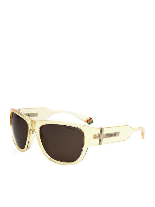 Polaroid Unisex Sunglasses with Yellow Plastic Frame and Brown Polarized Lens PLD6197/S 40G/SP